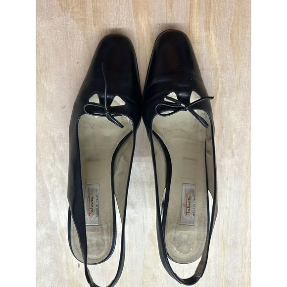 Vintage Talbots Sling Back Leather Sole 10 M Black Made In Italy - Picture 1 of 8